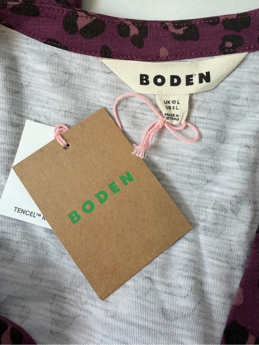 Boden Naomi Relaxed Jersey Dress in Prune Leopard Spots Size 6 Long - Picture 14 of 15